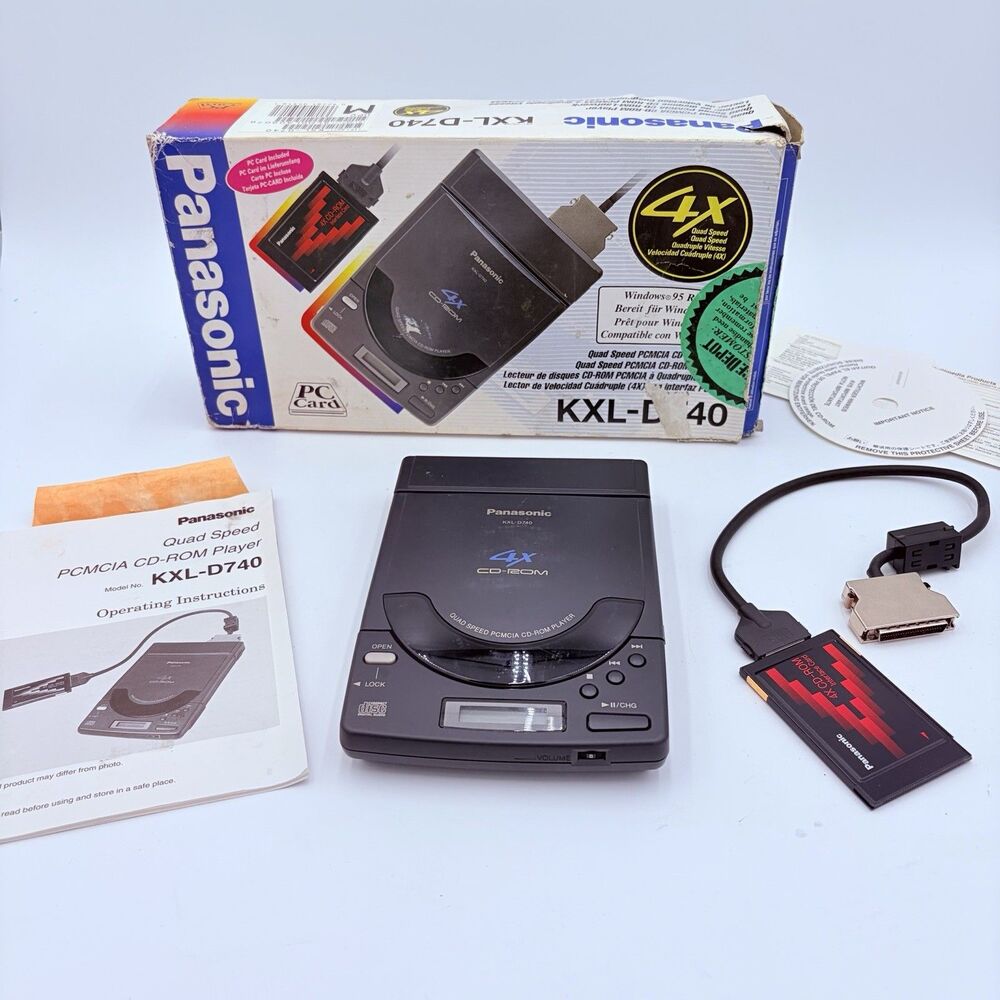 Panasonic KXL-D740 Quad Speed PCMCIA CD-ROM Player Box Manual Tested Power